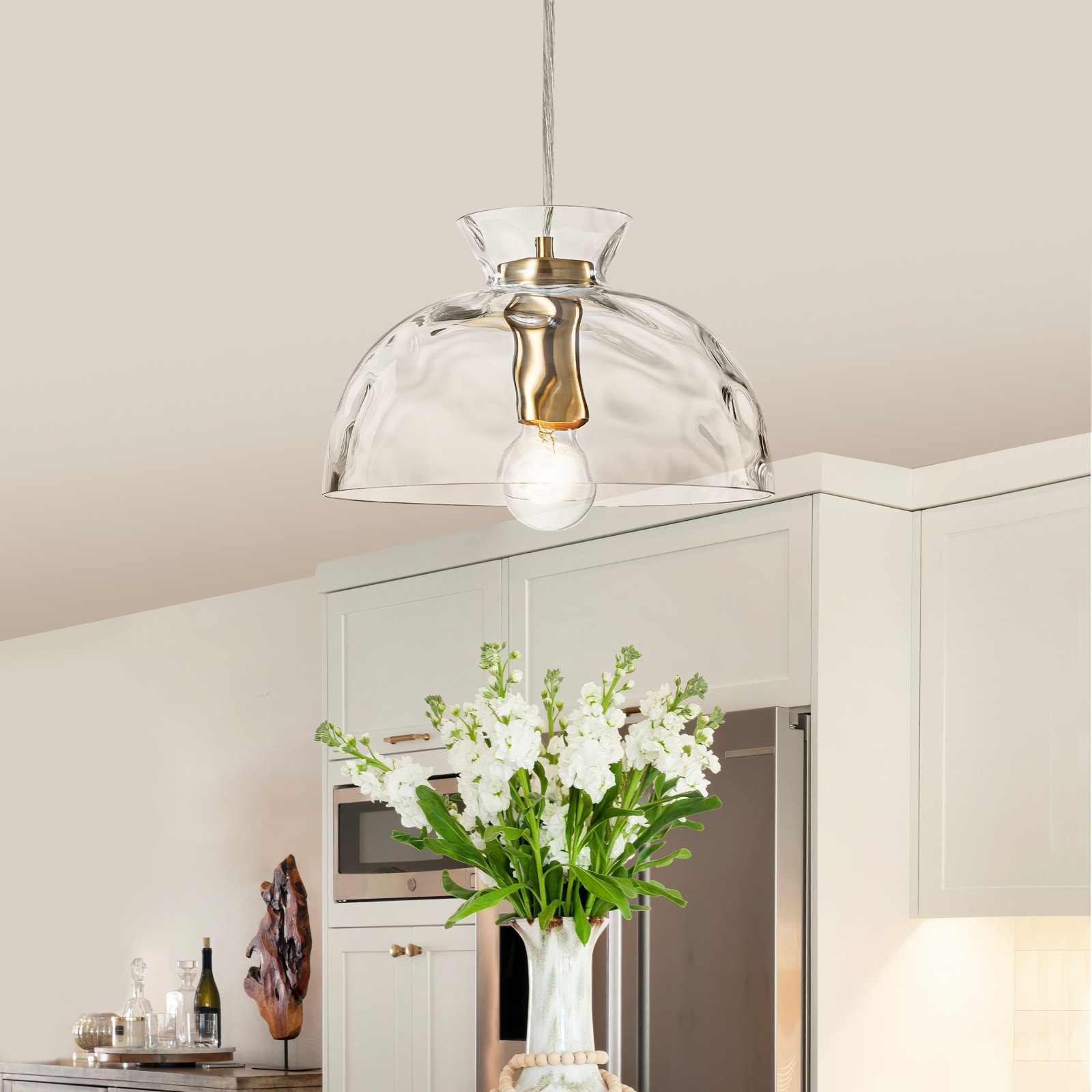 Modern Gold Semi-Circle Pendant Light with Clear Glass Shade Fixture - Dia.10.63-in