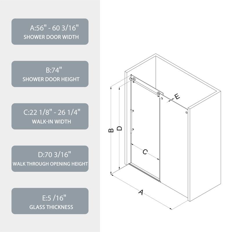 56"-60" x 74" Soft-Close Sliding Shower Door