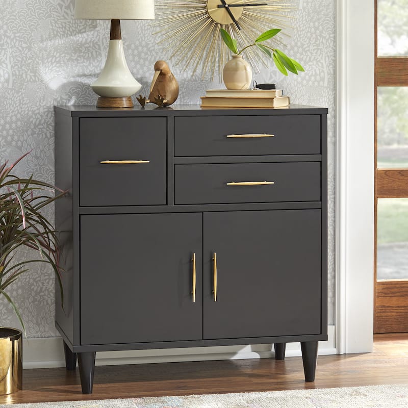 Lifestorey Ana Rich Oak Entryway Cabinet w/ Antique Brass Hardware