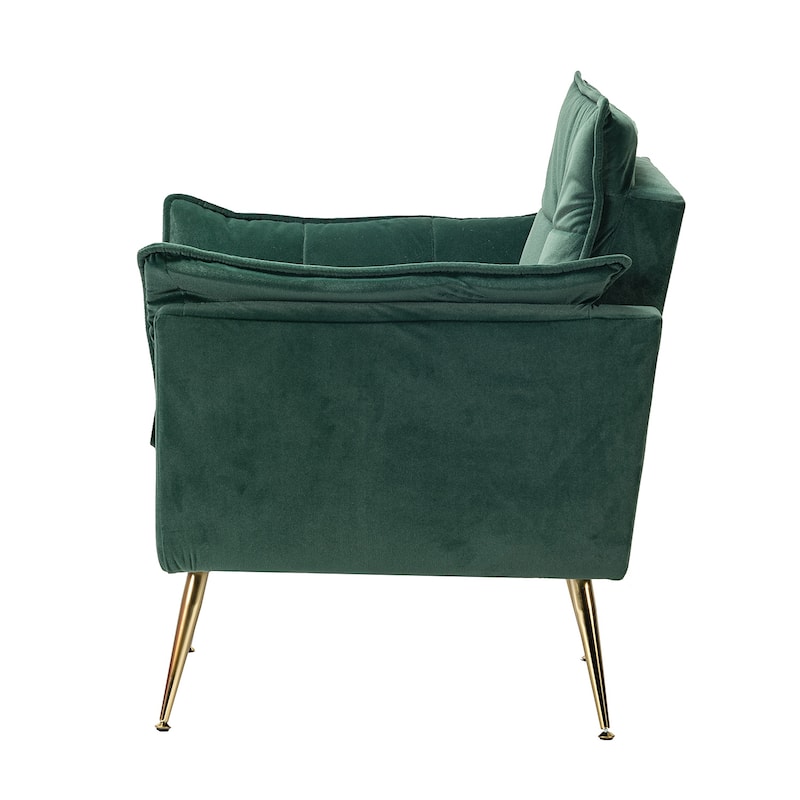 1ida Modern Velvet Tufted Padded Cushion Armchair with Golden Metal Legs by HULALA HOME