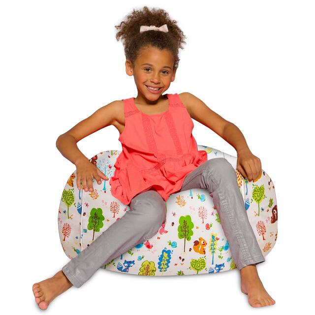 Kids Bean Bag Chair, Big Comfy Chair - Machine Washable Cover - 27 Inch Medium - Canvas Animals Forest Critters