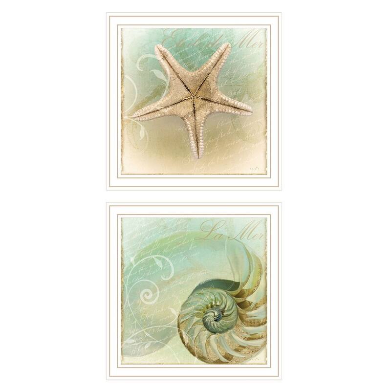 TrendyDecor4U "The Sea I & Sea II" Framed Print Wall Art by Sophie 6 - Blue, Tan, Green - White