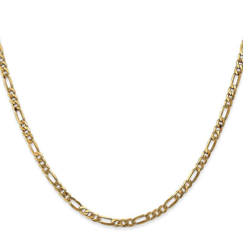 Curata 10k Yellow Gold 3.25mm Flat Figaro Chain Bracelet Options: 7" 8"