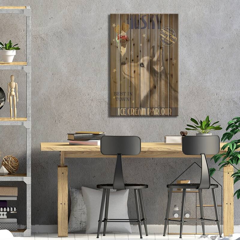 Husky Ice Cream Print On Wood by Fab Funky - Multi-Color