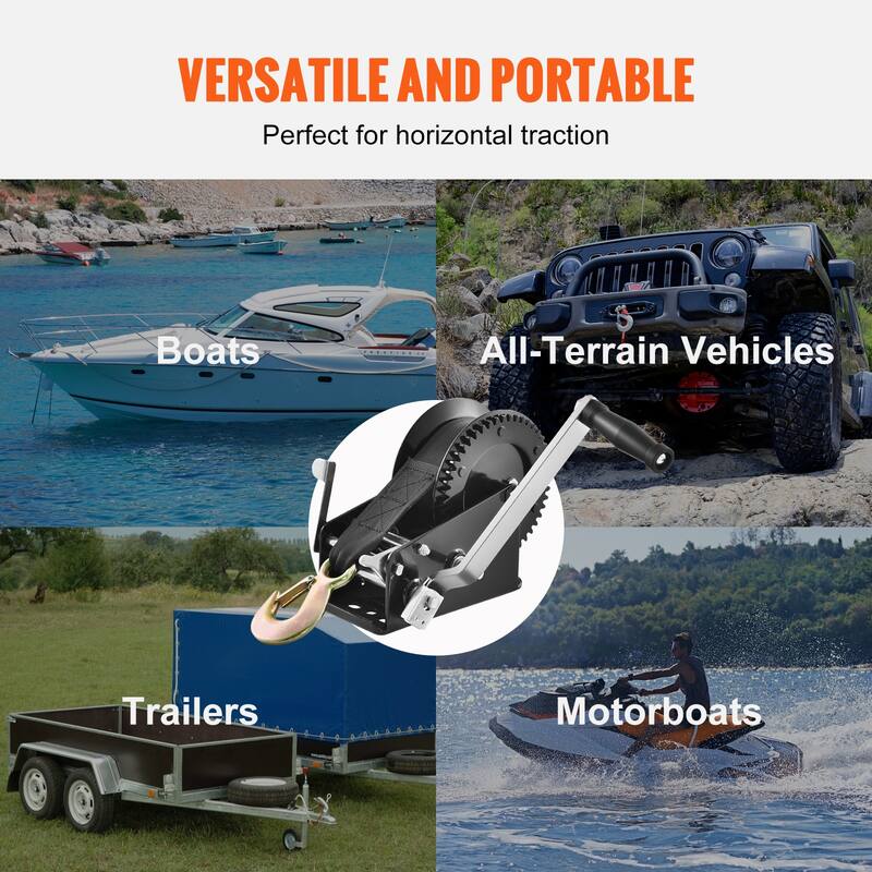 Hand Winch, 3500 lbs Pulling Capacity, Boat Trailer Winch Heavy Duty Rope Crank with 33 ft Polyester Strap