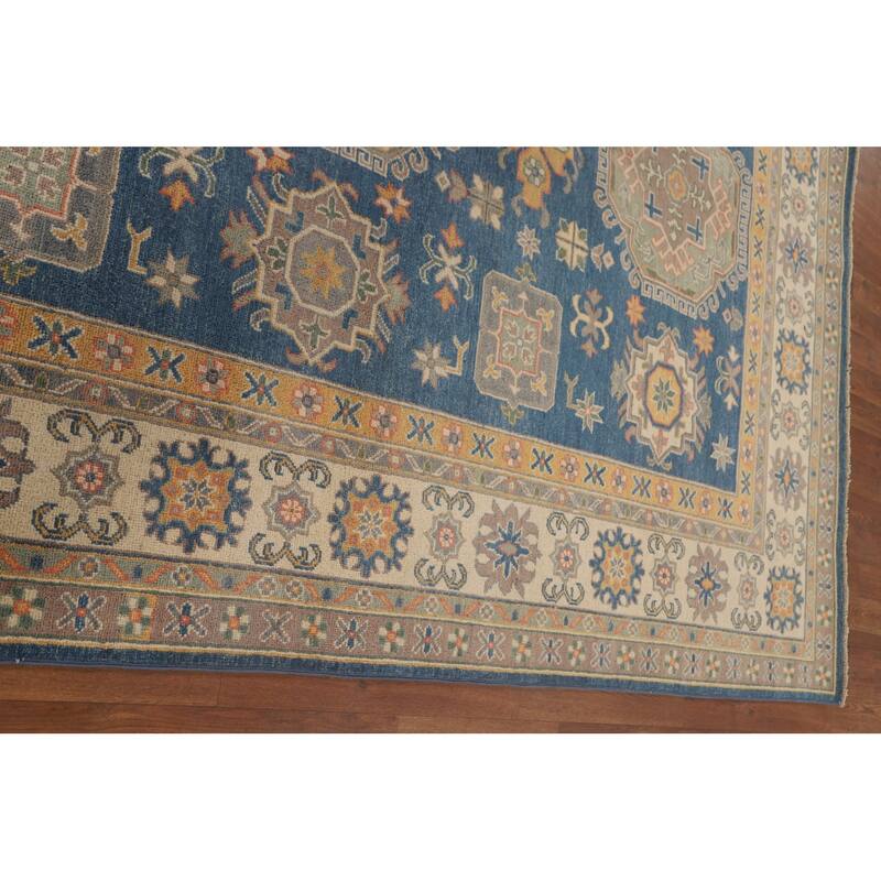 Blue Kazak Living Room Area Rug Handmade Wool Carpet - 6'8" x 9'9"