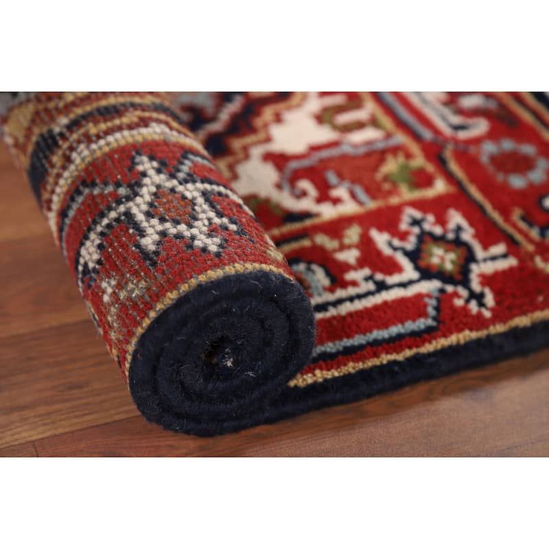 Red & Navy Blue Heriz Serapi Indian Accent Rug Handmade Wool Carpet - 2'0" x 3'0"