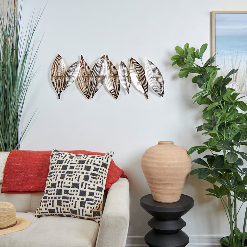 Gold Metal Metallic Leaf Home Wall Decor with Silver Accents - Gold