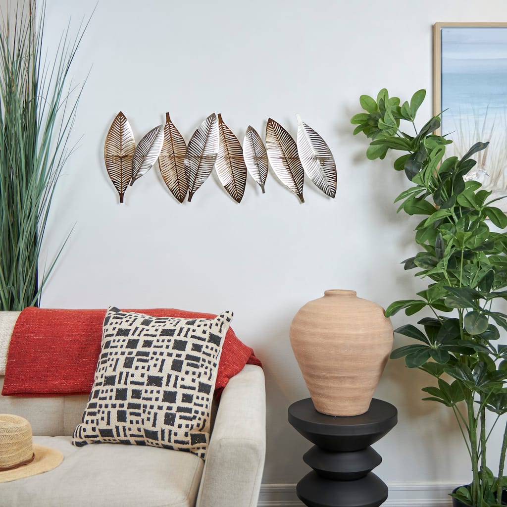 Gold Metal Metallic Leaf Home Wall Decor with Silver Accents