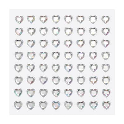 512 Pcs Heart Rhinestone 6mm Self Adhesive Gems Stickers White