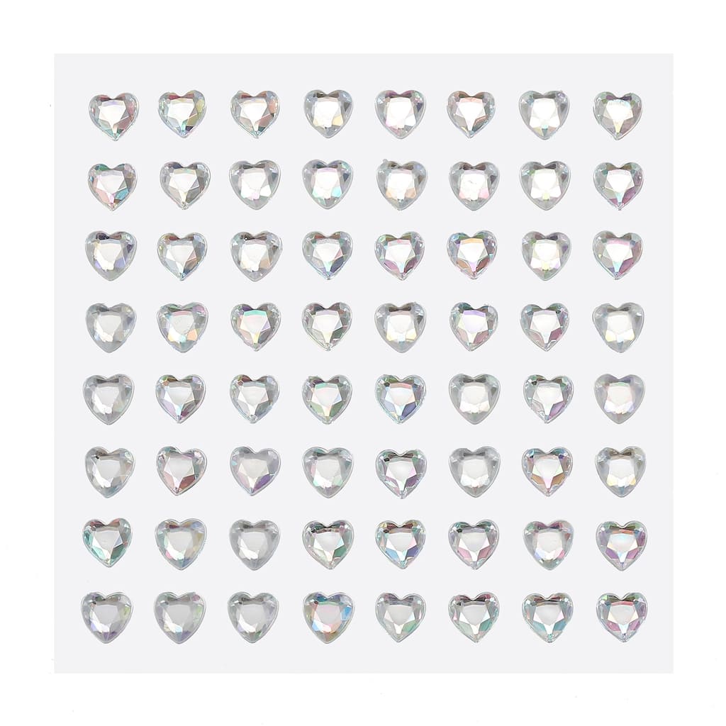 512 Pcs Heart Rhinestone 6mm Self Adhesive Gems Stickers White