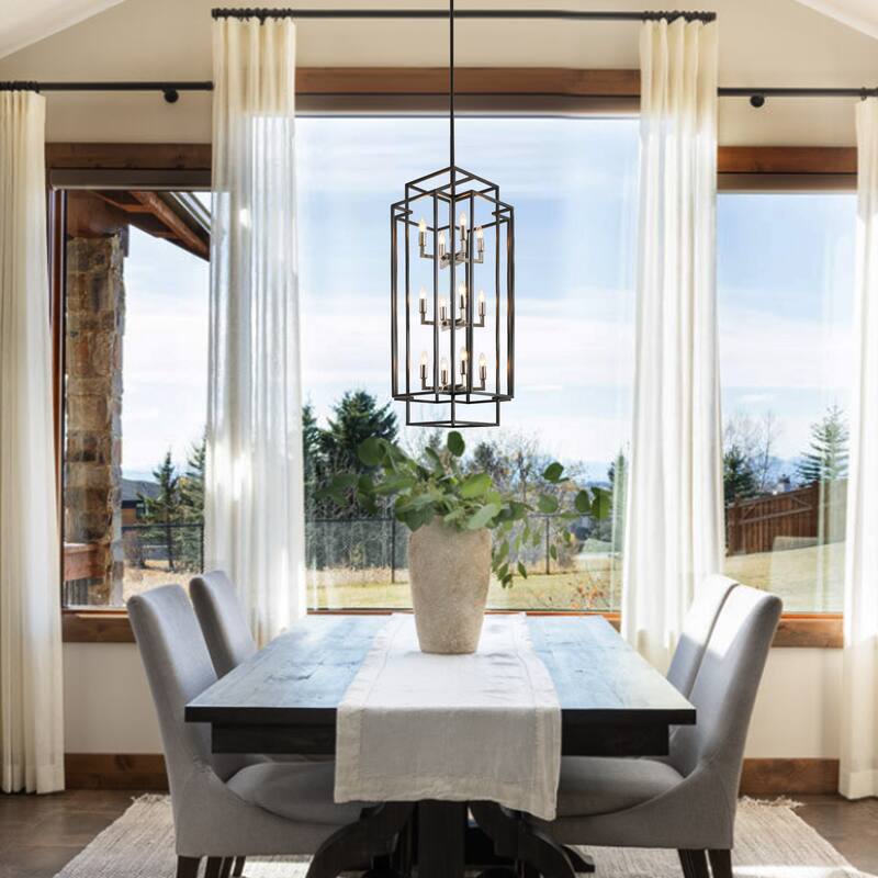 12 Light Black Industrial Metal Chandelier Fixture Rustic Lantern Pendant Lighting