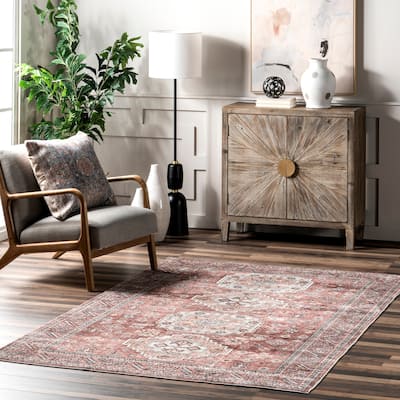 Nuloom Tindra SpinClean Faded Multi Medallion Machine Washable