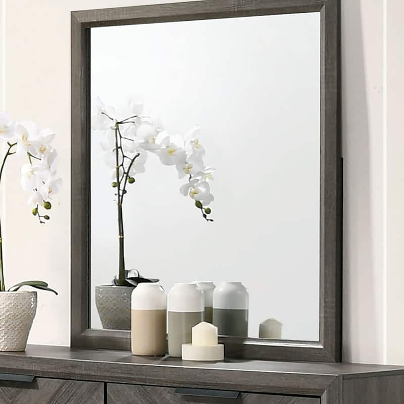 Ovex Contemporary Grey 59-inch Wide Solid Wood 6-Drawer 2-Piece Dresser and Mirror Set by Furniture of America
