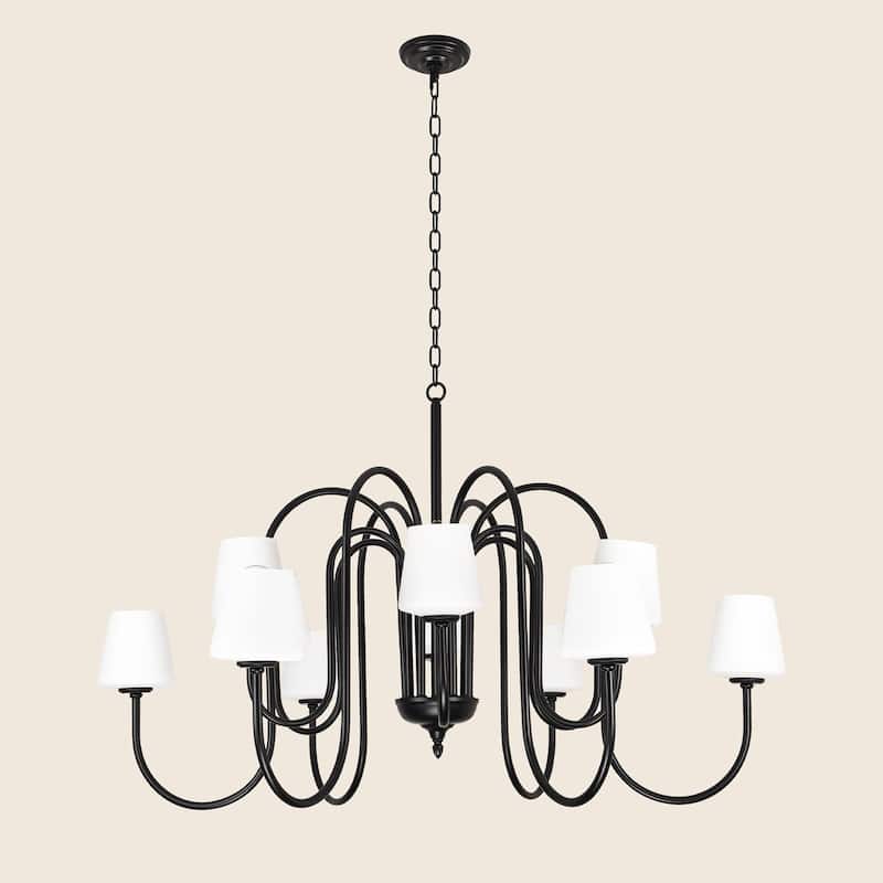12-Lights Vintage Industrial Style Black Iron Chandelier - Matte Black