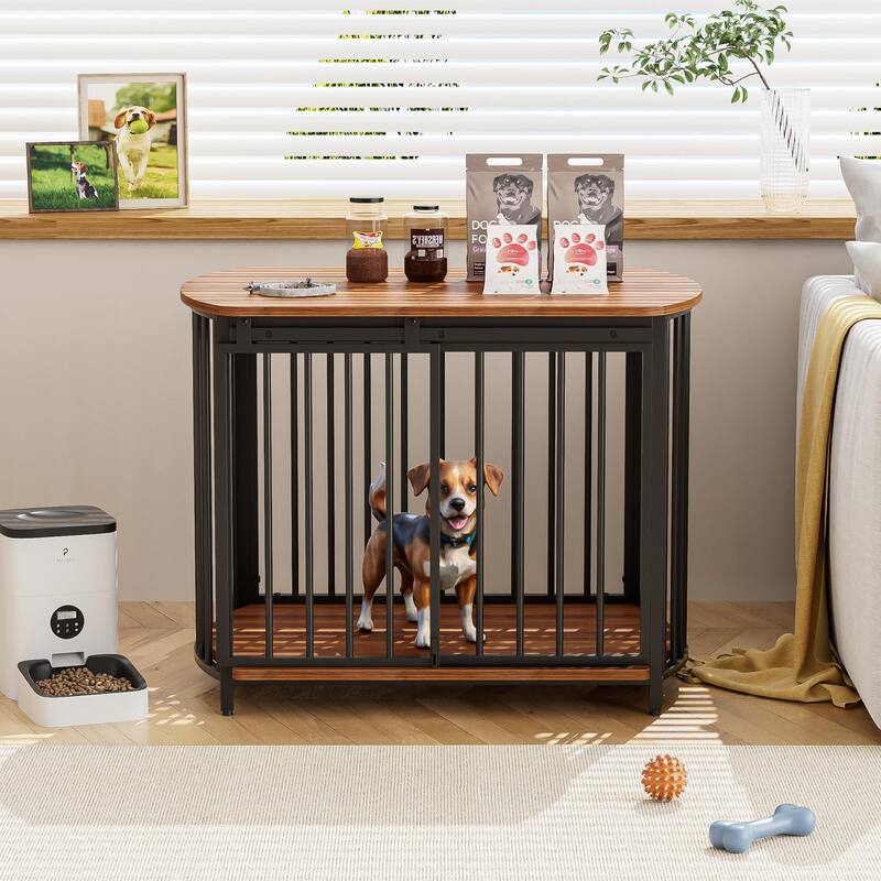 31.5" Furniture Style Dog Crate for Small&Medium Dogs,Wooden Cage Indoor Kennel Furniture,Dog Crate End Table with Double-Doors