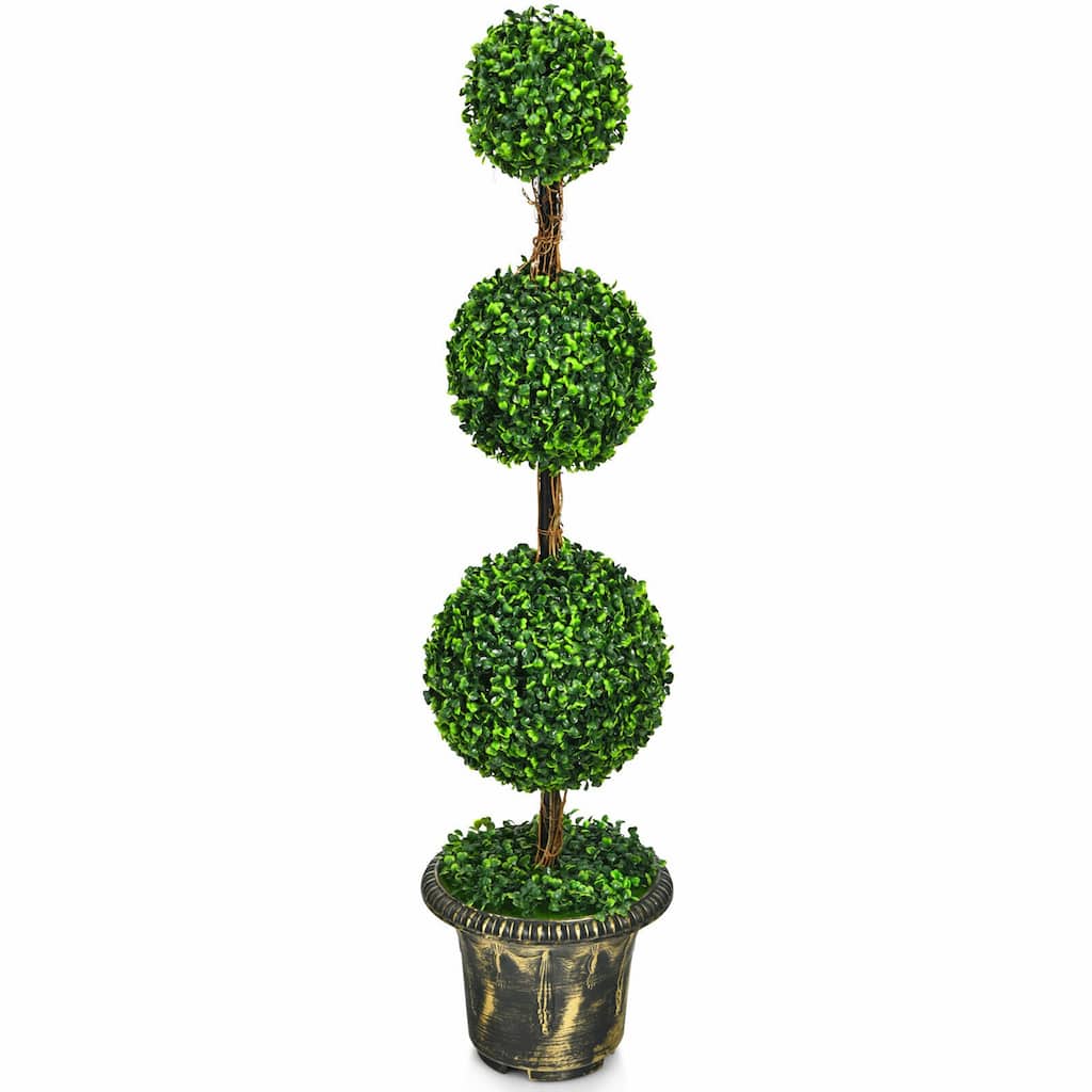 Gymax 4 Ft Artificial Triple Ball Topiary Tree Greenery Plant Home