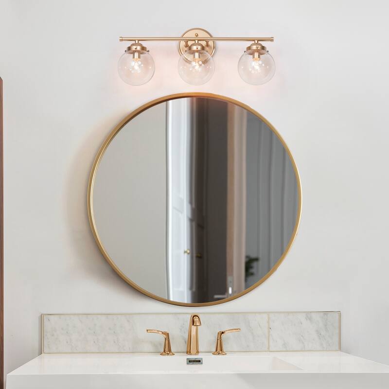 Bela Modern 3-Light Gold Globe Glass Bathroom Vanity Light Dimmable Wall Sconce