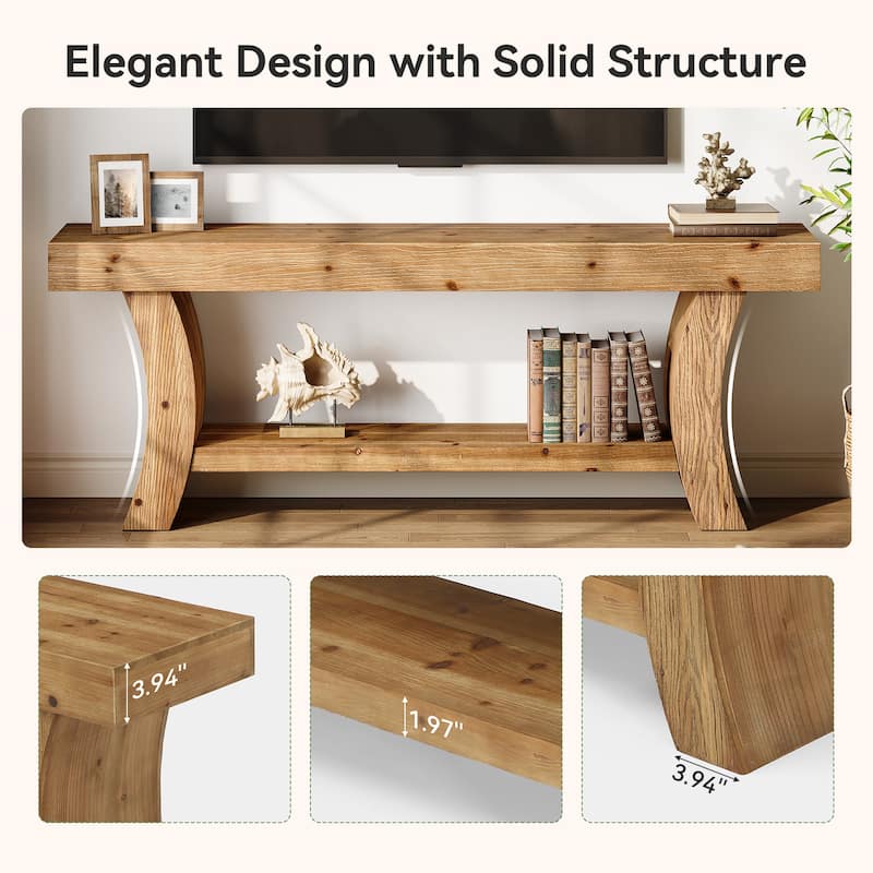 63" Solid Wood TV Stand Low Storage Entertainment Center for Living Room - Brown