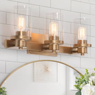 Modern Gold 3-Light Bathroom Vanity Light Cylinder Glass Wall Sconce