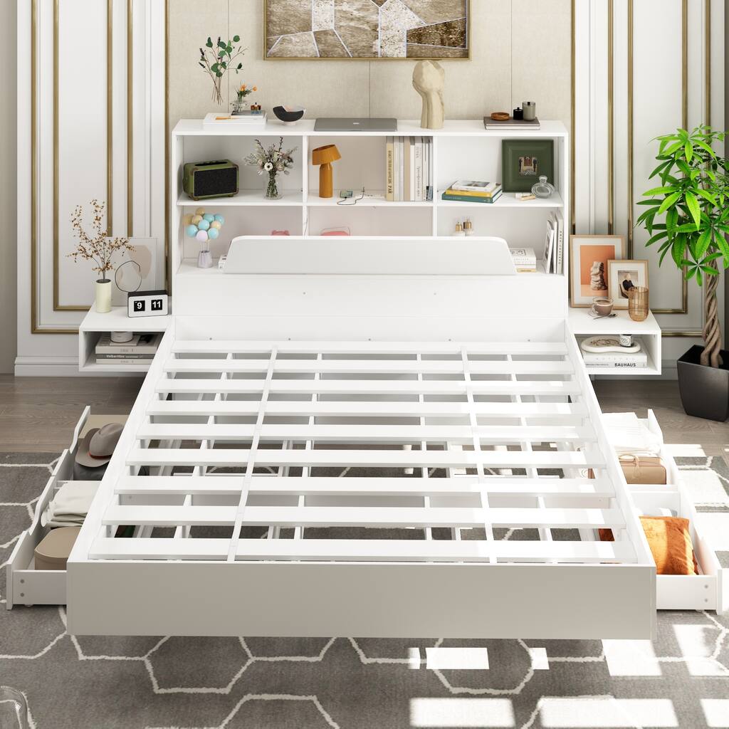 Bed Integrated Nightstands Storage Drawers Outlet Enabled Headboard