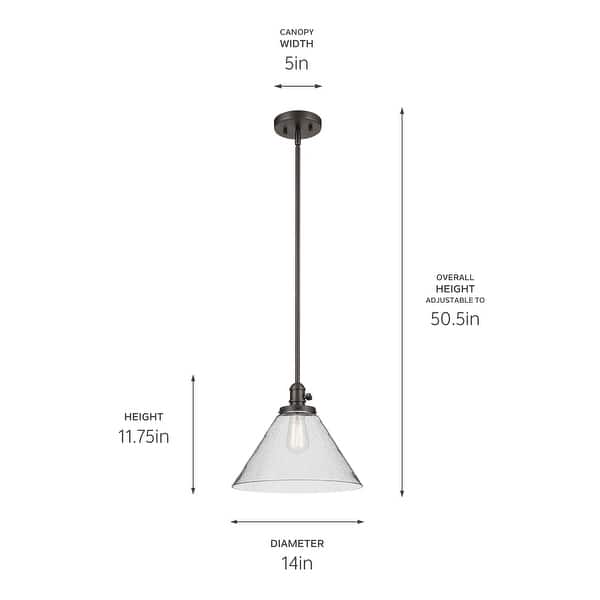 dimension image slide 1 of 16, Kichler Lighting Avery 1-Light Pendant Light with Seeded Glass