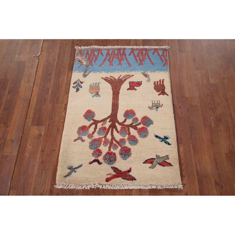 Animals Pictorial Ziegler Oriental Foyer Rug Handmade Wool Carpet - 2'1" x 3'0"
