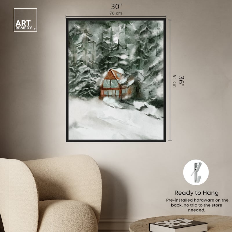 Art Remedy Winter In December Framed Landscape 1 Piece Canvas Wall Art Watercolor Style