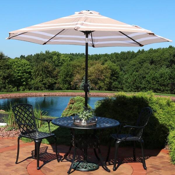 Shop Sunnydaze 9 Outdoor Patio Umbrella W Push Button Tilt And Crank Beige Stripe 9 Ft Overstock 24010748