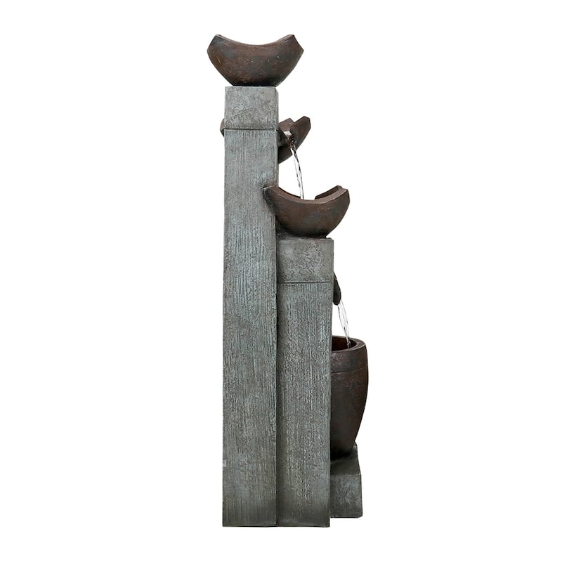 5-Tier Outdoor Water Fountains w/LED Lights Resin Fountain for Garden