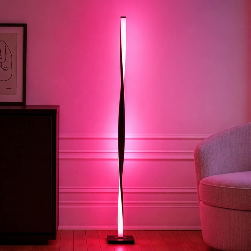 Brightech Helix 48 in. Classic Black Industrial LED Super Bright Floor Lamp with Built-In Color Changing Function