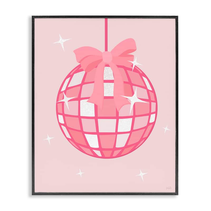 Stupell Pink Disco Ball with Ribbon Framed Giclee Art Design By Natalie Carpentieri - 16 x 20 - Black