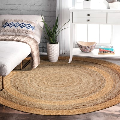LR Home Organic Jute Braided Area Rug, Natural and Gray