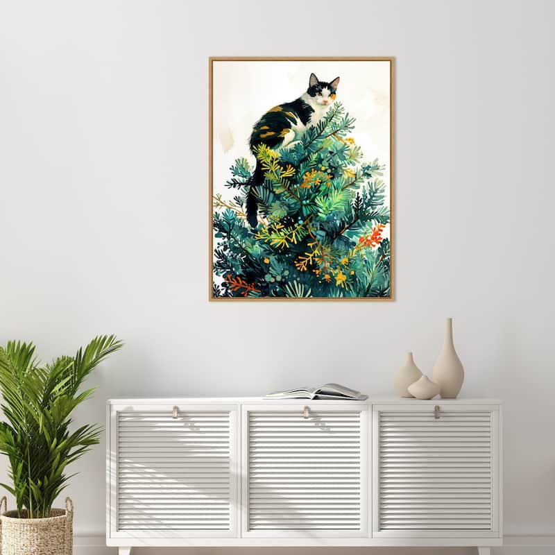 Cats Life Christmas Tree by Justyna Jaszke Framed Canvas Wall Art