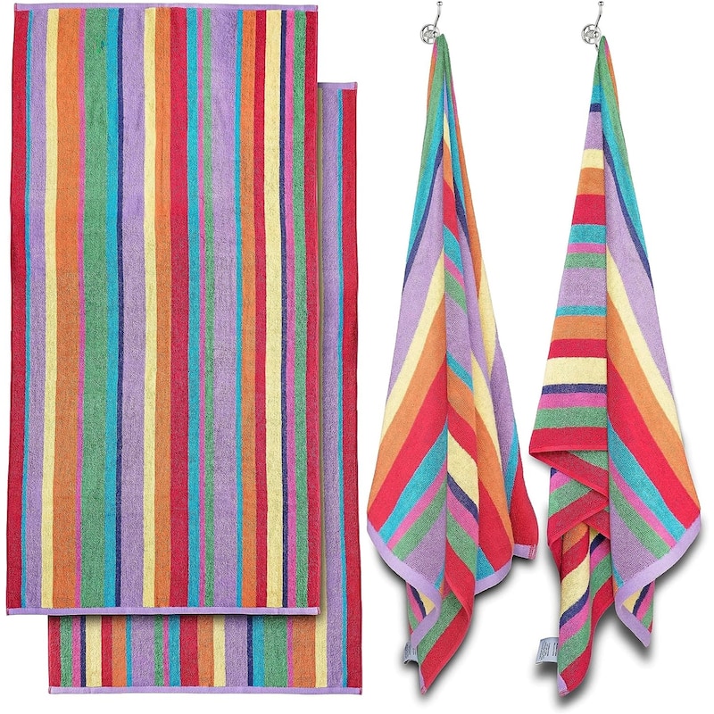 White Classic Luxury Cabana Striped Big Beach Towel 30x60" | Set of 4