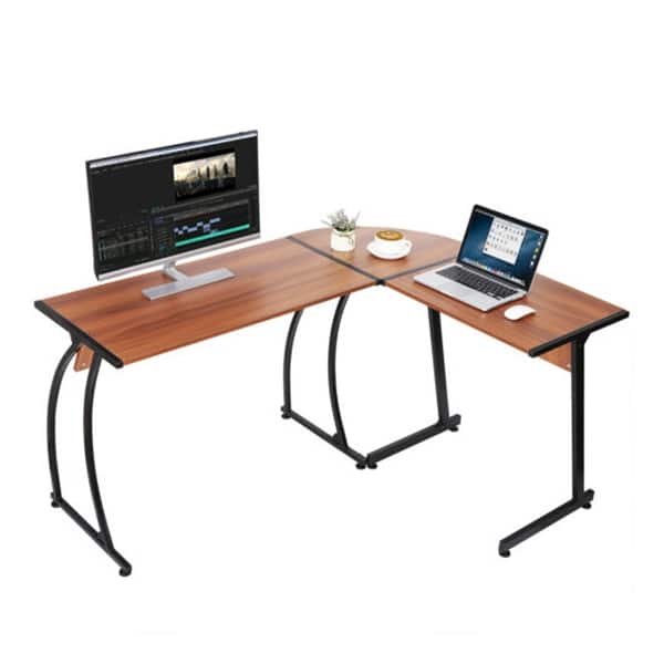 L Shaped Desk Corner Computer Gaming Laptop Table Walnut Bed Bath