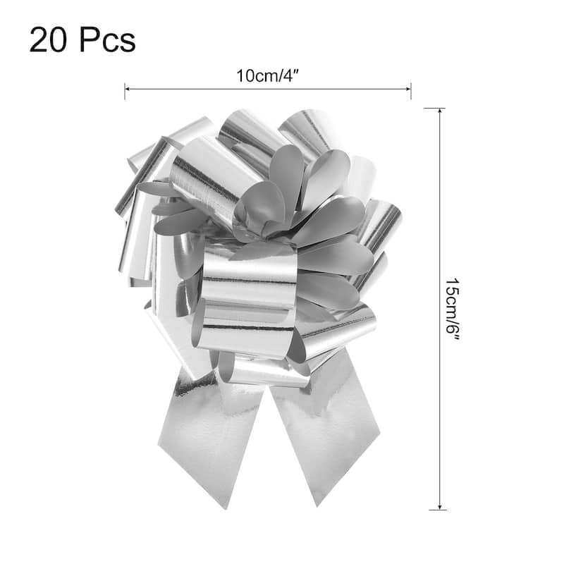 20pcs Metallic Large Big Pull Bow Gift Wrapping Bows Ribbon - Silver - 4 Inch