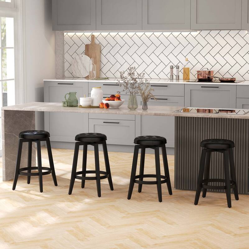 26"/30" Swivel Bar Stool Set of 2 Counter/Bar Height Rubber Wood Frame