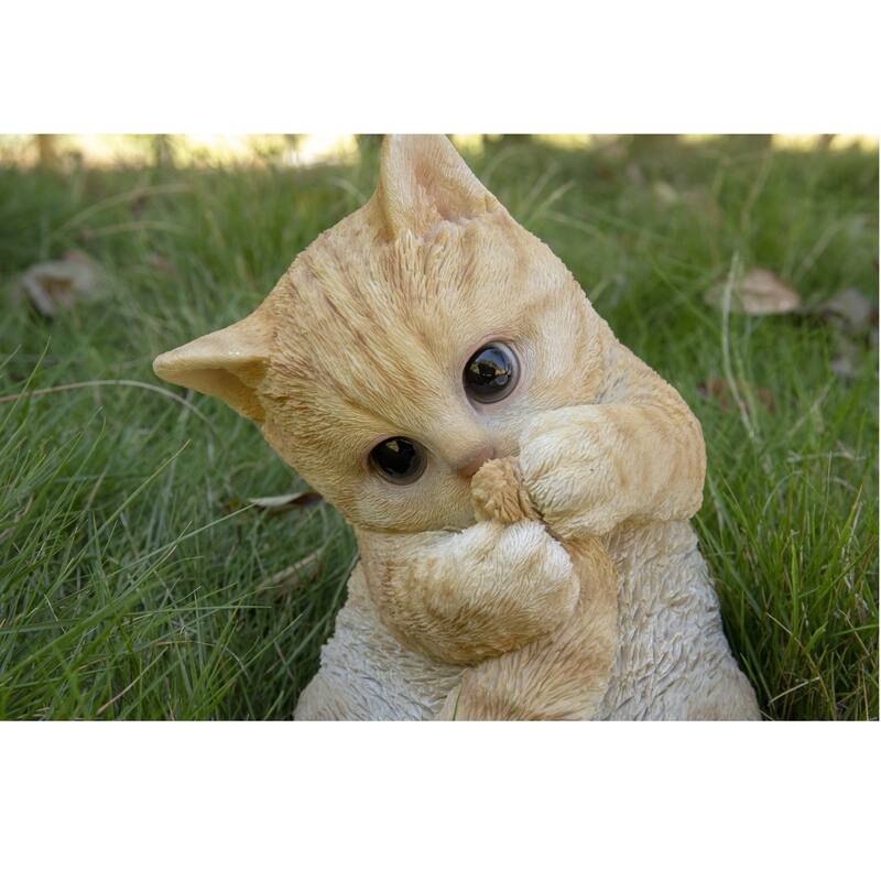 7" Tabby Kitten Playing with Tail Outdoor Garden Statue