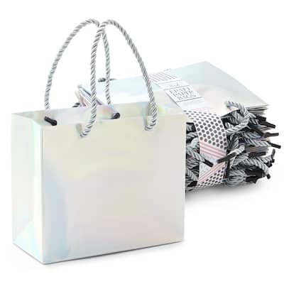 Blue Panda 24 Pack Mini Gift Bags with Handles, Small Reusable Metallic Paper Bag 6x5 x2.5"
