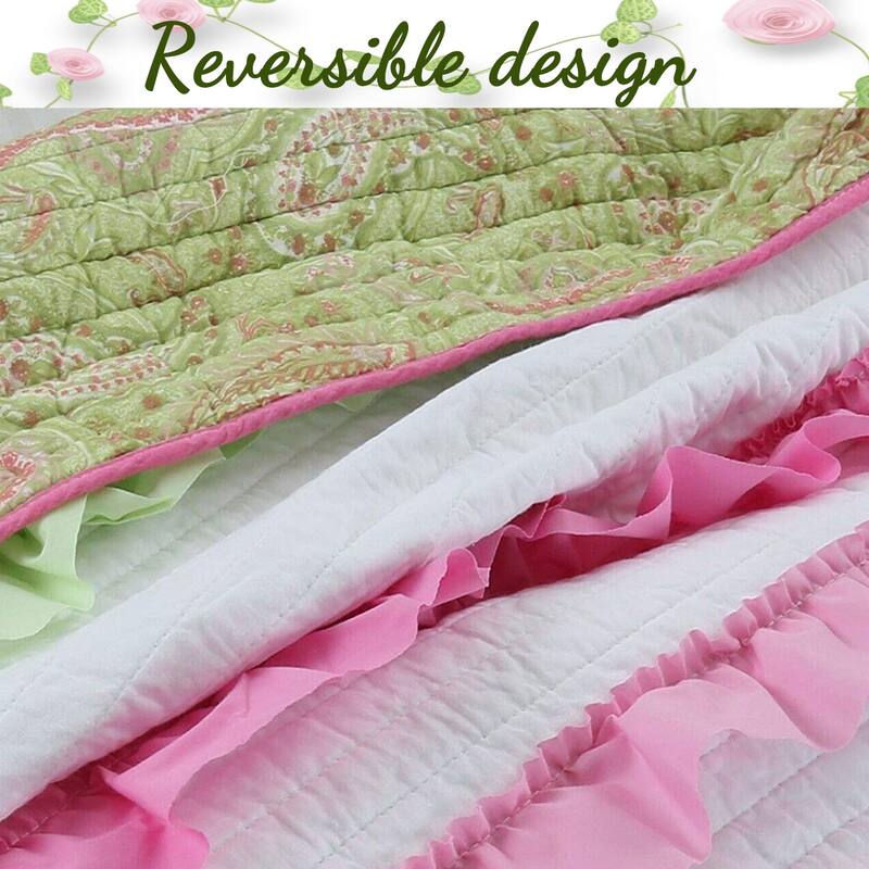 Cozy Line Charlotte Chic Pink Green Ruffle Quilt Bedding Set