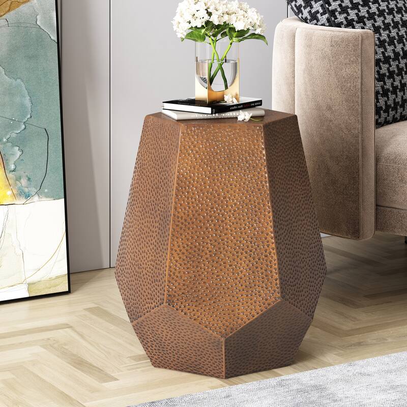 Pamsha Hammered Iron Geometric Side Table by Christopher Knight Home - Brushed Antique Bronze