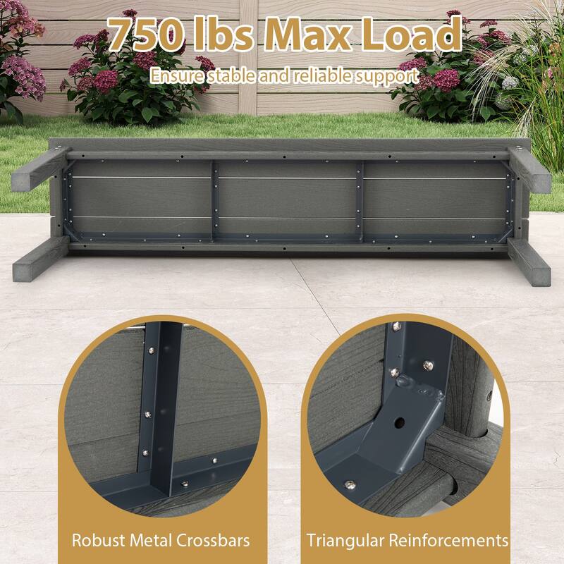 Gymax 55'' HDPE Outdoor Bench for 2-3 People Weatherproof Backless