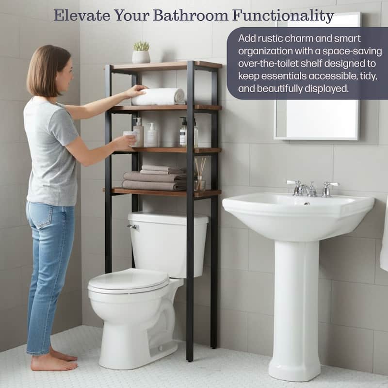 Carbon Loft Lawrence 64" Over the Toilet 4-Shelf Bath Storage Brown