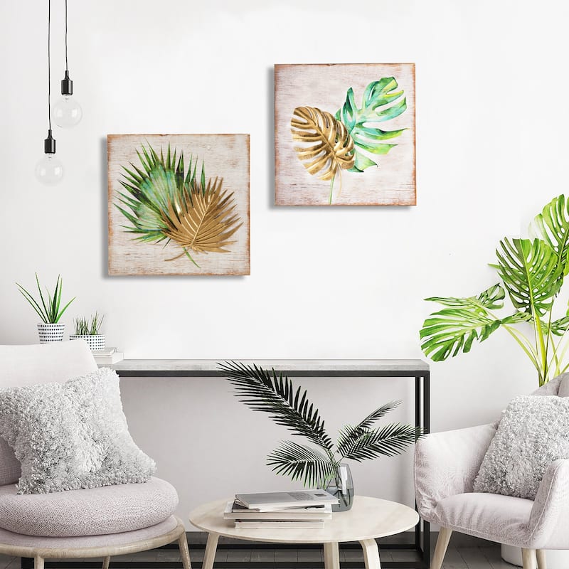 Wood and Metal Tropical Leaf Wall Decor (Set of 2)