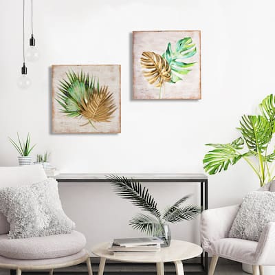 Wood and Metal Tropical Leaf Wall Decor (Set of 2)