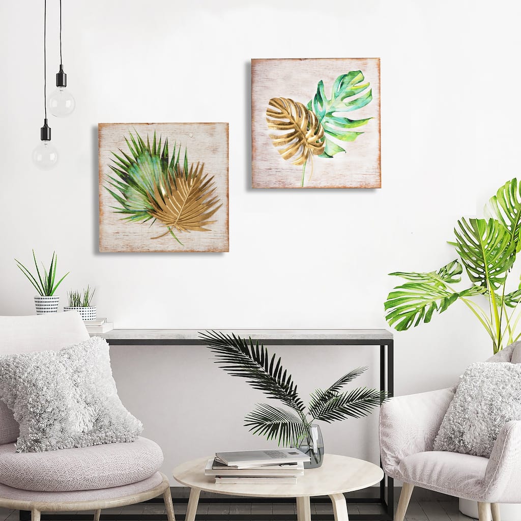 Wood and Metal Tropical Leaf Wall Decor (Set of 2)