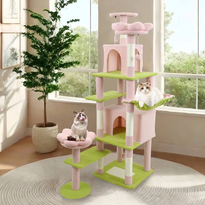 71 inch Flower Cat Tree With large Condo Removable Flower Cushion and Hammock