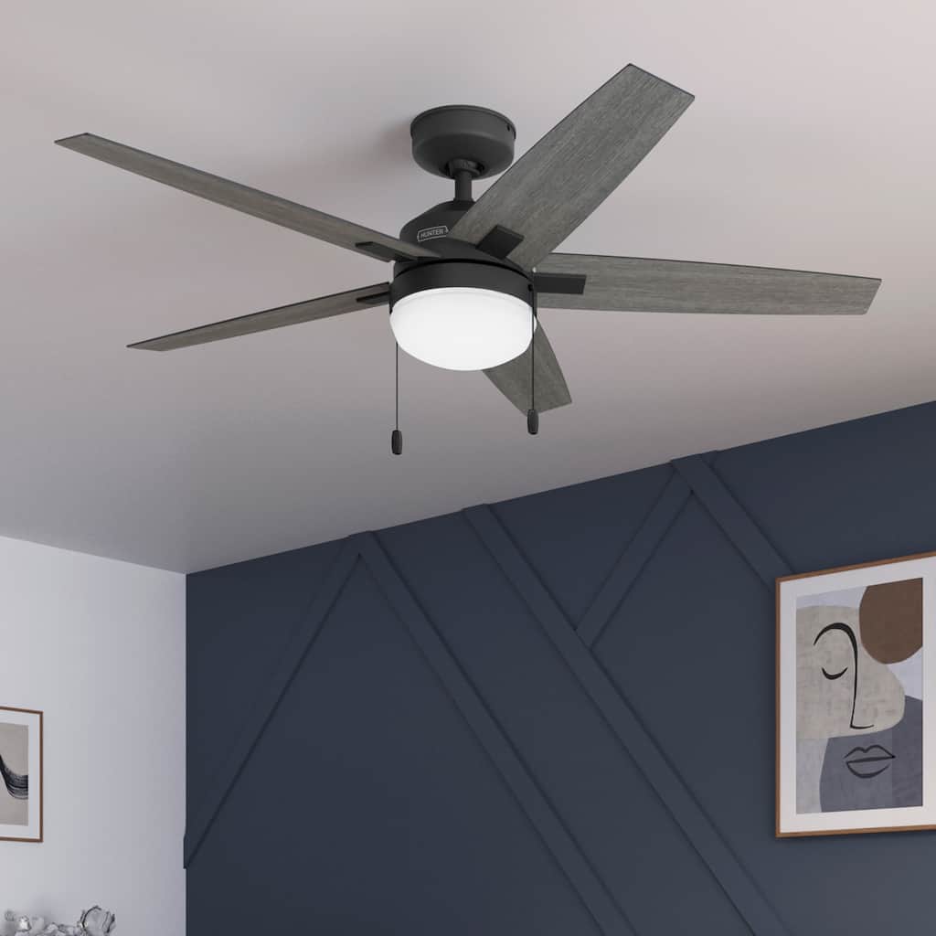 Hunter 44" Matte Black Ceiling Fan with LED Light Kit and Pull Chain