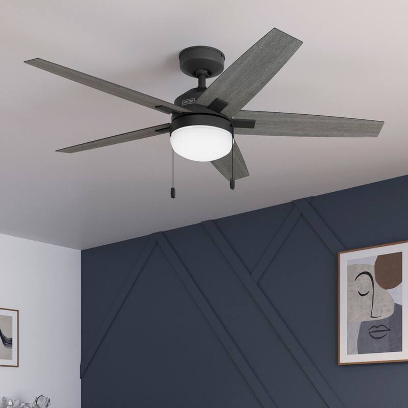 Hunter 44" Matte Black Ceiling Fan with LED Light Kit and Pull Chain - Matte Black